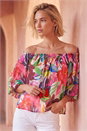 Multi Floral Print Tie Front Bardot Top, Image 1 of 5