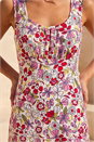 Red Floral Empire Waist Stretch Midi Dress, Image 4 of 4