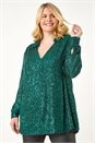 Jade Curve Sequin V-Neck Stretch Shirt, Image 1 of 7