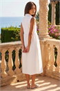 White Collared Front Zip Midi Dress, Image 3 of 4