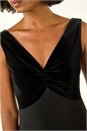 Black Velvet Twist Front Maxi Stretch Dress, Image 6 of 6