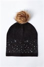 Black Diamante Pom Pom Beanie Hat, Image 5 of 5