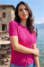 MAGENTA Cable Knit Buttoned Top, Image 1 of 4