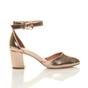 Rose Gold AJVANI Rose Gold Mid Block Heel Ankle Strap 2 Part Heels, Image 2 of 6