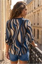 Navy  Abstract Swirl Print Top, Image 3 of 4