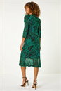 Green Printed Mesh Midi Dress, Image 3 of 5