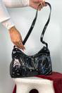 Black Large Shoulder Bag With Zips And Studs, Image 2 of 2