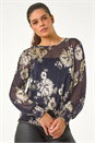 Gold Foil Floral Print Plisse Shirred Top, Image 1 of 5