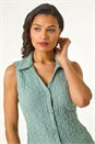 Sage Textured Sleeveless Buttoned Blouse, Image 4 of 5