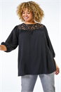 Black Curve Lace Panel Stretch Top, Image 1 of 5