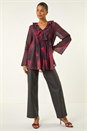 Red Printed Frill Front Blouse, Image 2 of 5