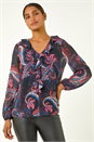 Purple Paisley Print Frill Top, Image 2 of 6