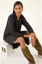Black Textured V-Neck Swing Dress, Image 1 of 4