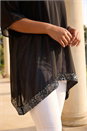 Black Curve Sequin Trim V-Neck Kaftan, Image 4 of 4