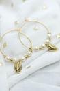 Gold Gold Plated 30mm White Beaded Dangle Leaf Huggie Hoop Earring, Image 3 of 3