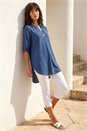 Denim Horn Button Detail Longline Top, Image 2 of 4