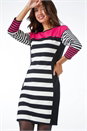 Fushcia Colour Block Knitted Stripe Dress , Image 1 of 5