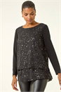 Black Foil Print Chiffon Overlay Tunic Top, Image 1 of 5