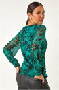Green Mesh Print Detail Stretch Top, Image 1 of 5