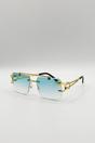 Blue SVNX Blue Rimeless Navigator With Side Detail Sunglasses In Blue, Image 3 of 5