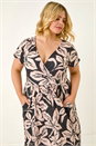 Black Curve Floral Stretch Wrap Dress, Image 4 of 5
