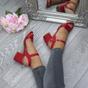 Red AJVANI Red Mid Block Heel Strappy Sandals, Image 5 of 6