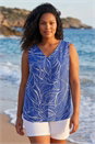 Blue Curve Swirl Print V-Neck Vest, Image 1 of 4