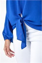Royal Blue Plain Long Sleeve Tie Front Top, Image 5 of 5
