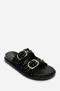 Black Ceylon Diamante Stud Double Buckle Slide On Sandal, Image 3 of 6