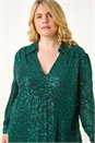 Jade Curve Sequin V-Neck Stretch Shirt, Image 4 of 7