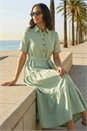 Sage Button Detail Tiered Midi Dress, Image 2 of 4