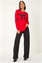 Red Bow Sequin Detail Knit Jumper, Image 2 of 5
