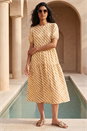 Camel  Geo Print Button Shirt Midi Dress, Image 2 of 4