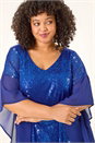 Royal Blue Curve Full Sequin Chiffon Overlay Top, Image 4 of 5