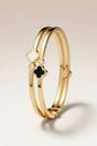 Gold Two Clover Leaf Single Zircon Floral Irish Design Wrist Bangle Bracelet, Image 1 of 2