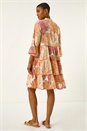 Orange Cotton Printed Frill Smock Dress, Image 3 of 5