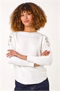 Ivory  Contrast Embellished Knit Jumper, Image 1 of 5