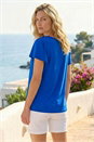 Royal Blue Ruffle Front Stretch Top, Image 3 of 4