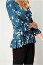 Teal Ditsy Floral Print Top, Image 1 of 4