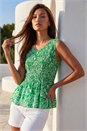 Green Paisley Print Shirred Top, Image 1 of 4