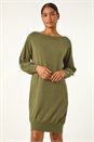 Khaki Button Detail Knitted Stretch Dress, Image 4 of 5