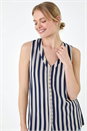 Navy  Stripe Print Button Detail Vest Top, Image 4 of 7