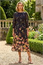 Black Border Print Pleated Midi Dress, Image 1 of 4