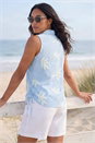 Blue Stripe Leaf Embroidered Button Up Blouse, Image 3 of 4