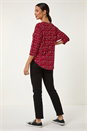 Red Animal Print Raglan Sleeve Stretch Top, Image 3 of 5