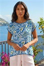 Blue Leaf Print Bobble Trim Tee, Image 1 of 4