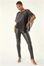 Black Asymmetric Embellished Overlay Top, Image 3 of 6