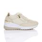 Beige Mid Wedge Heel Lace Up Gold Zip Trainers, Image 2 of 5