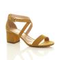 Yellow AJVANI Yellow Mid Block Heel Crossed Straps Sandals, Image 1 of 6