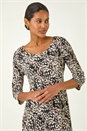 Beige Printed Hanky Hem Stretch Midi Dress, Image 4 of 5